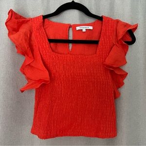 Burnt Orange Olivaceous Top w Flowy Sleeves Form Fitting Knit Style Detailing